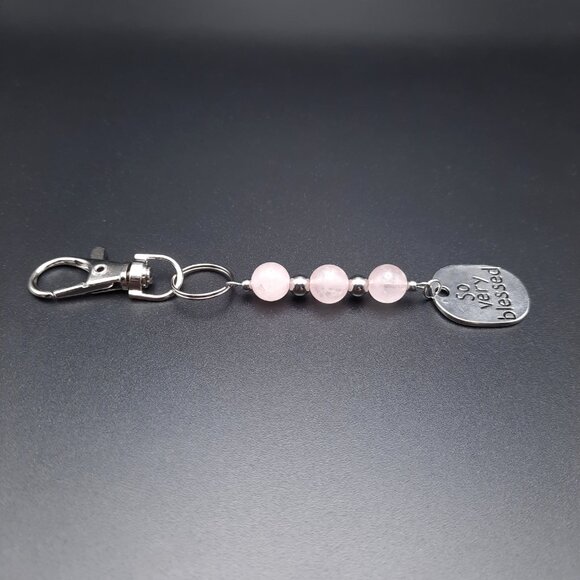So Very Blessed Rose Quartz Chakra Healing Gemstone Keychain Handmade Accessory - Picture 4 of 7